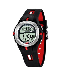 Montre calypso homme digitale bracelet noir et rouge boitier argenté