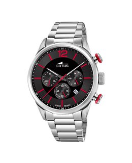 Montre Lotus homme acier cadran noir index rouge chrono 18688/6