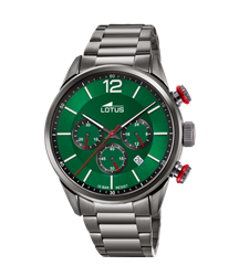 Montre lotus homme chronographe bracelet acier noir cadran vert