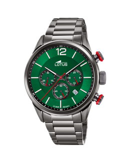 Montre lotus homme chronographe bracelet acier noir cadran vert