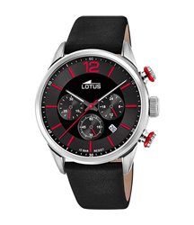 Montre Lotus homme cuir noir cadran noir index rouge chrono