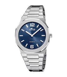 Montre lotus homme acier mat cadran bleu marine quadrillé