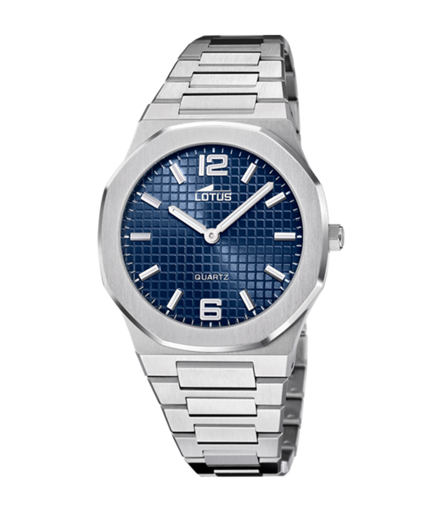 Montre lotus homme acier mat cadran bleu marine quadrillé