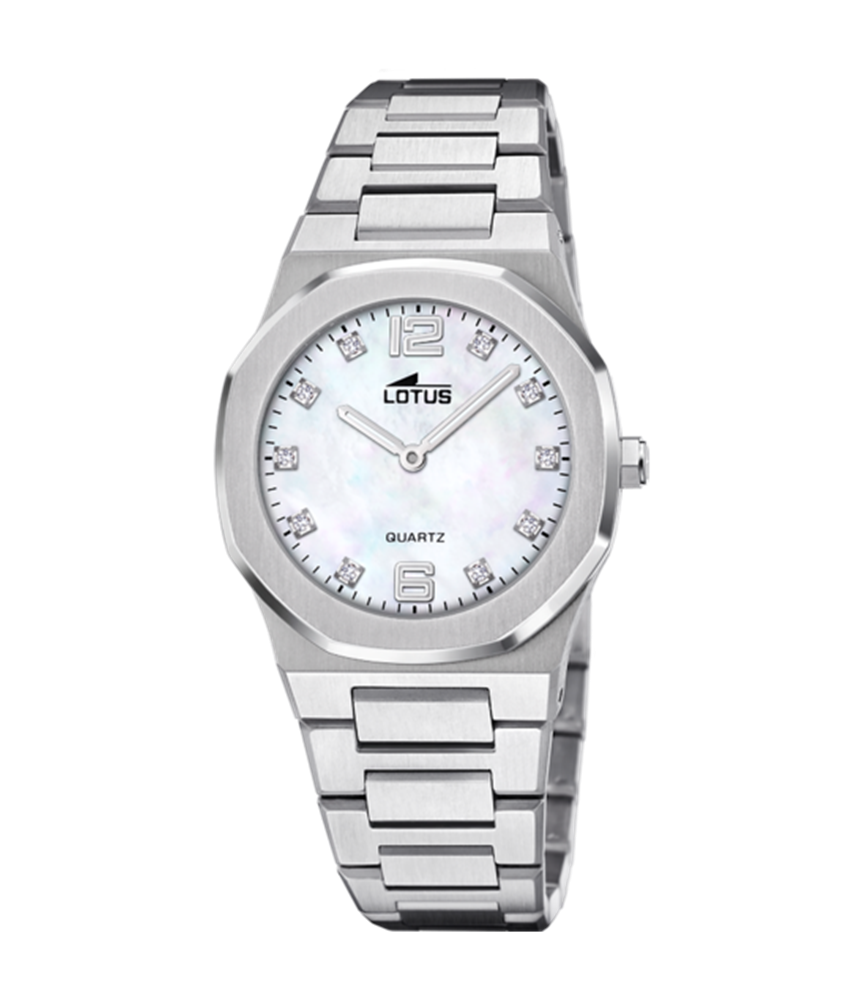 Montre lotus femme acier mate cadran nacré index strass