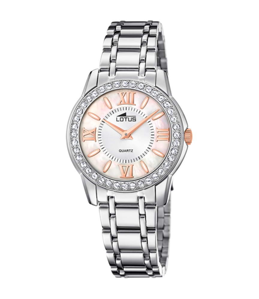 Montre Lotus dame acier cadran nacre rose et index rose