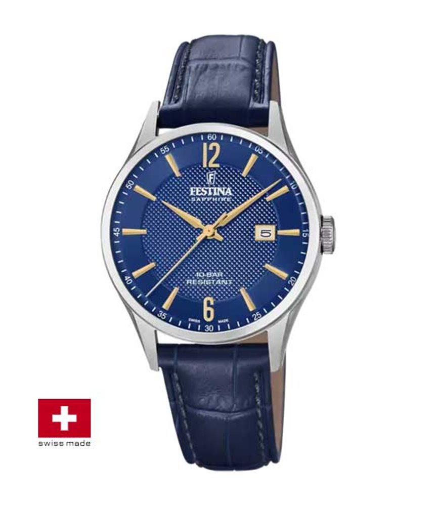 Montre homme festina cadran bleu simili cuir bleu