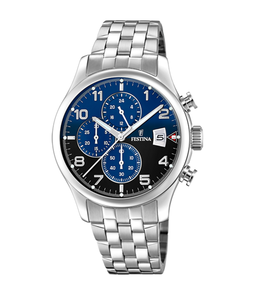 Montre festina homme chronographe cadran noir et bleu